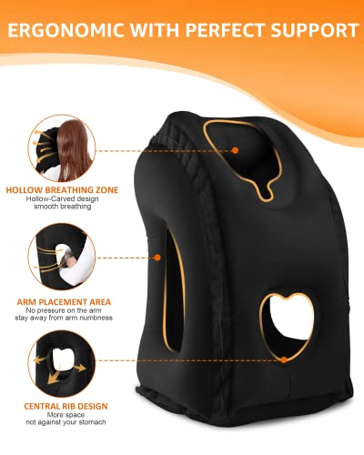 Inflatable Travel Neck Pillow with Eye Mask & Earplugs - Black
