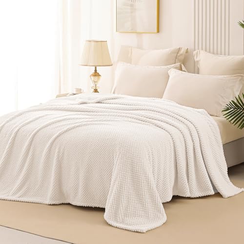 Whale Flotilla Queen Size Fleece Bed Blanket - Soft Ivory Jacquard 90x90