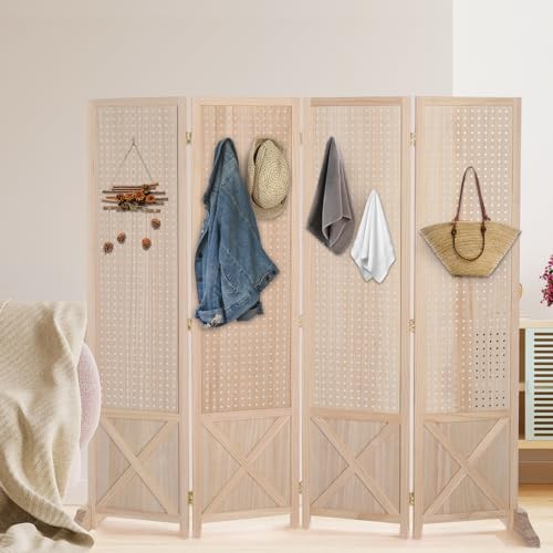 5 FT Freestanding Pegboard Room Divider, 4-Panel Folding Display Screen
