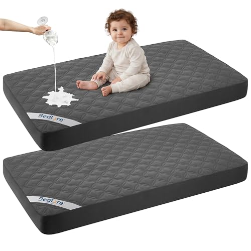 BEDLORE Waterproof Crib Mattress Protector 2-Pack - 52" x 28" Noiseless Cover