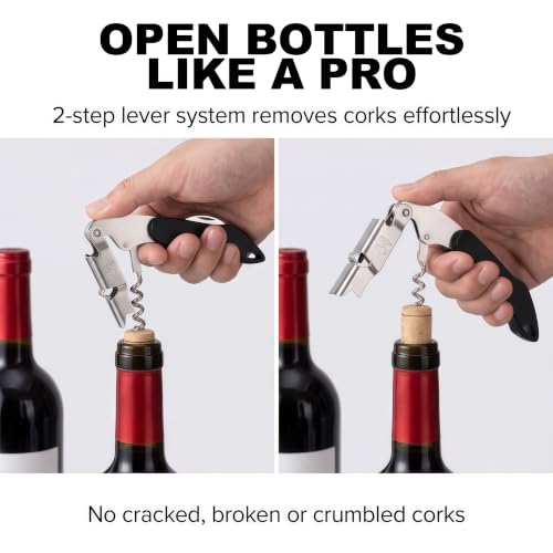 Premium Stainless Steel Double-Hinged Corkscrew Wine Opener - Black