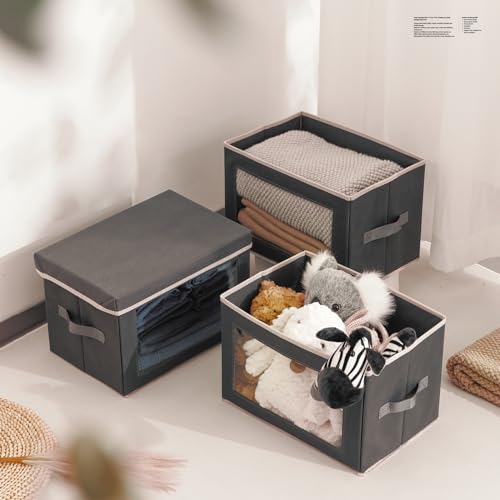 Collapsible Fabric Storage Bins with Lids and Window 3-Pack