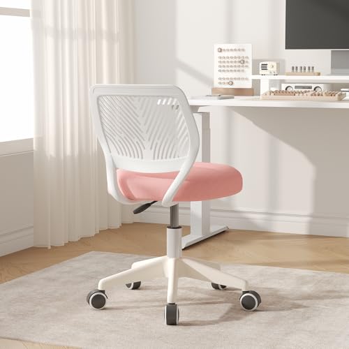 Pink Small Armless Swivel Office Desk Chair - Breathable Mesh, Adjustable Height