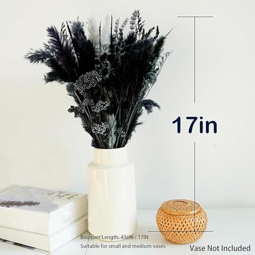 17-Inch Natural Dried Pampas Grass Bouquet - Black & Grey Boho Floral Decor