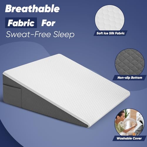 Bed Wedge Pillow for Sleeping - 8 Inch Incline Memory Foam