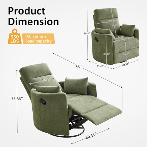 Olive Nursery Rocking Chair with Swivel, Recline & Footrest - Arcrinte Set of 1