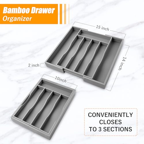 Gray Expandable Silverware Drawer Organizer - 7 Slots for Kitchen & Bedroom
