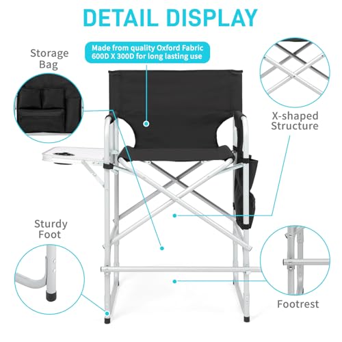 Portable 26-Inch Folding Director Chair with Side Table and Storage Bag