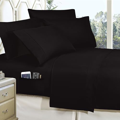 8-Piece Bed-in-a-Bag Comforter Set with Storage Pocket Sheets, Full/Queen, Black