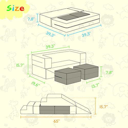 Modular Kids Foam Climbing Blocks and Soft Play Sofa Set, Beige & Pink