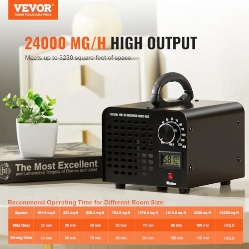 High Capacity Ozone Generator 24000mg/h with 120 Min Timer for Rooms and Cars