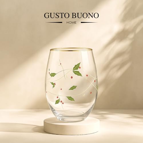 Gold Rim Stemless Wine Glasses Set of 4 20oz Borosilicate Handcrafted Italian Drinkware
