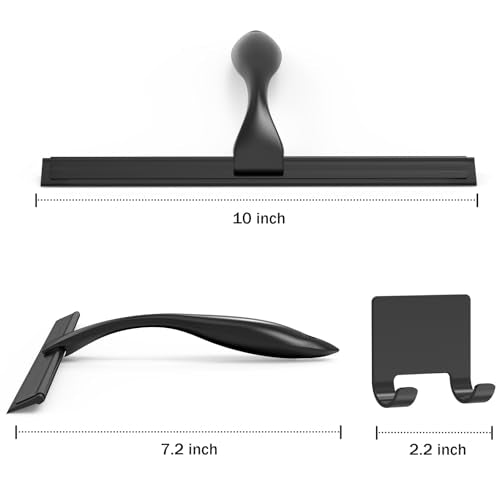 10-Inch Stainless Steel Shower Squeegee with Adhesive Hook, Black