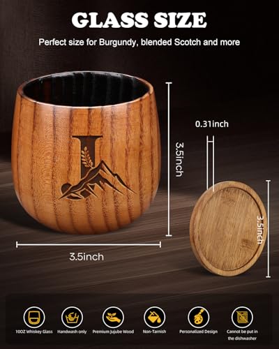 Hand-Carved Wooden Whiskey Tumbler - 10oz Bourbon & Scotch Drinking Cup