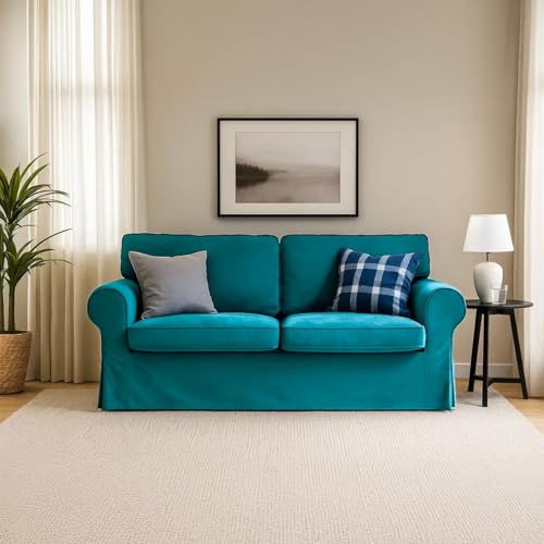 Velvet Slipcover for IKEA Ektorp Loveseat - Teal Blue