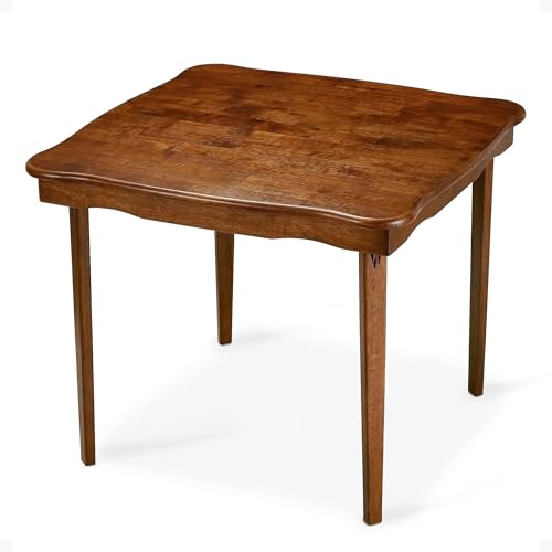 Stakmore Cherry Folding Square Table with Scalloped Edge - Durable Solid Wood
