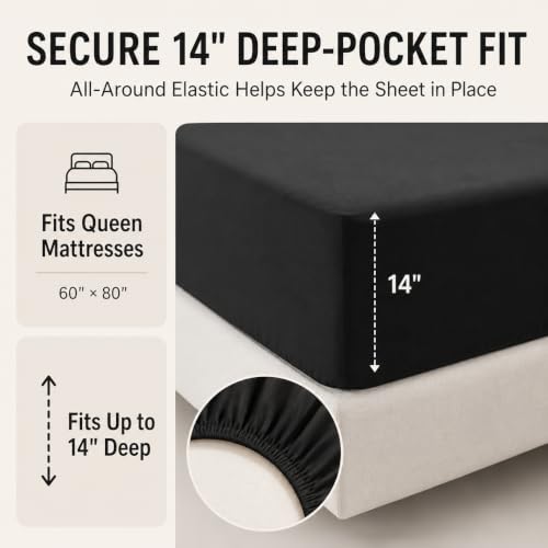 Black Queen Comforter Set - 7-Piece Bed in a Bag with Sheets & Pillowcases