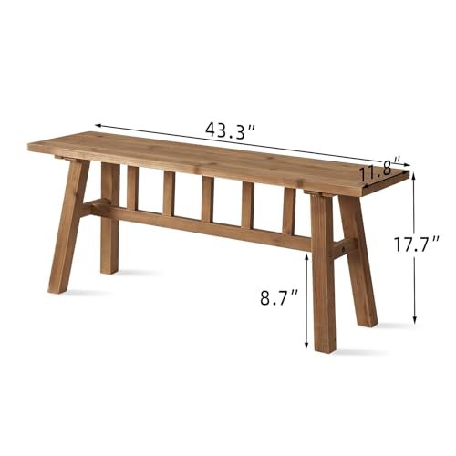43-Inch Solid Wood Farmhouse Bench, Rustic Entryway or Dining Seat