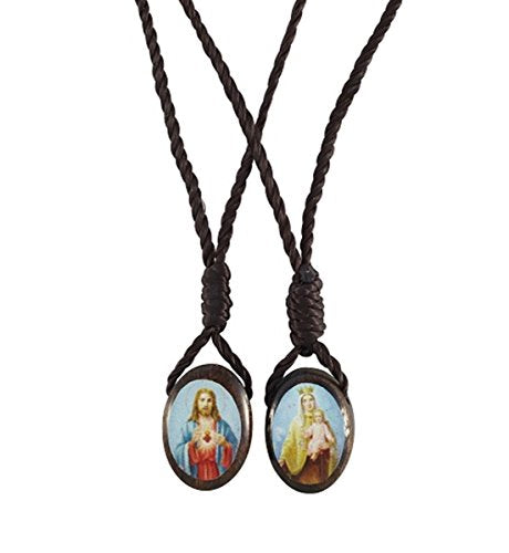 Sacred Heart of Jesus and Our Lady of Mt Carmel Wood Scapular, 19 Inch