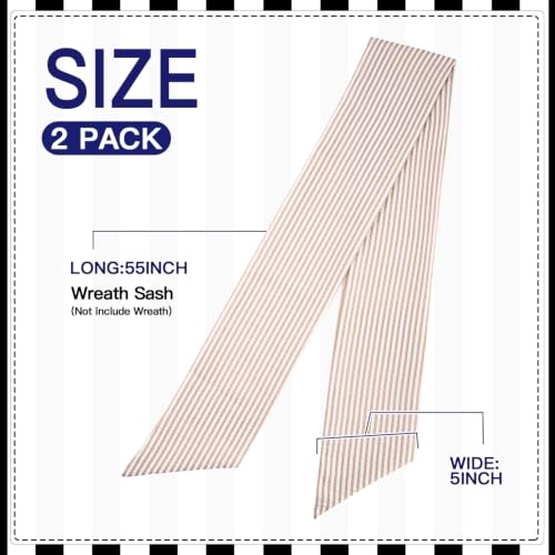 2 Pack Brown Stripe Wreath Sash for Front Door Monogram Embroidery