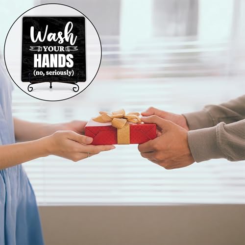 Wash Your Hands Bathroom Signs Decor, Bathroom Home Shelf Counter Decorations Items, Thanksgiving Christmas Birthday Gifts for Women Men Home Restroom Toilet Decor - A05