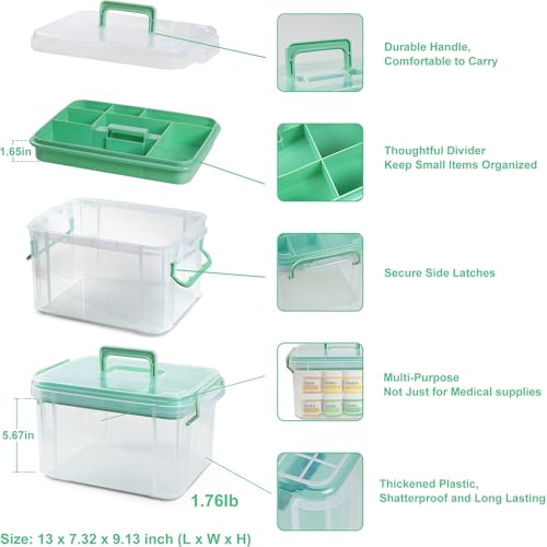 15qt Clear Medicine Organizer Box with Tray and Handle, Medical Storage Case