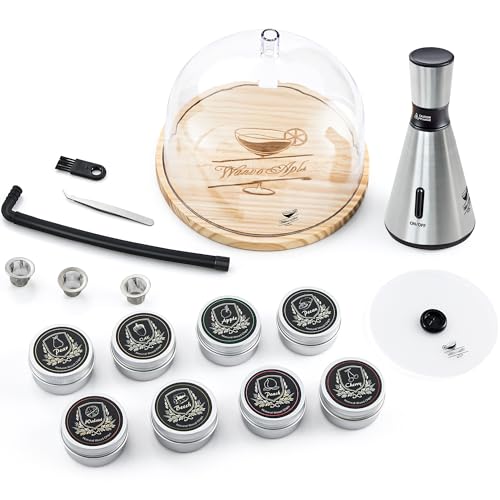 Elegant Cocktail Smoker Kit with 8 Wood Flavors, Silver Dome - Indoor/Outdoor Infuser