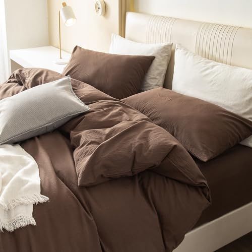 Queen Washed Cotton Duvet Cover Set - 3 Piece Soft Linen Feel Bedding
