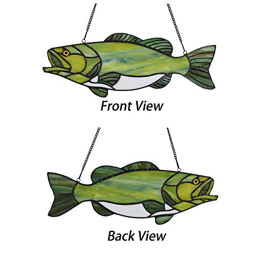 Largemouth Bass Fish Stained Glass Sun Catcher Window Panel, Handmade 16x6