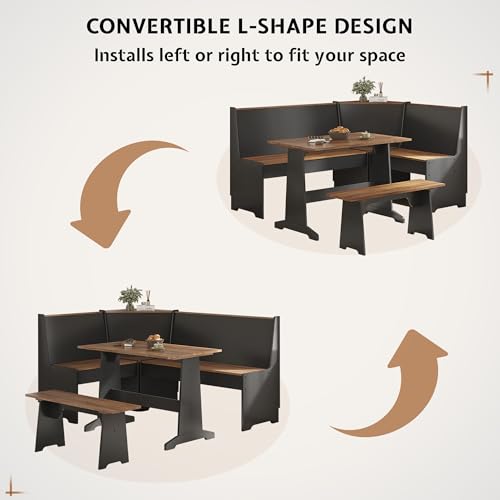 3-Piece Corner Dining Set with Hidden Storage, L-Shaped Breakfast Nook