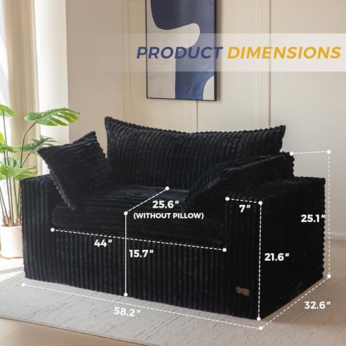 59-Inch Plush Fur Loveseat, Deep Seating Foam-Filled Couch for Living Room