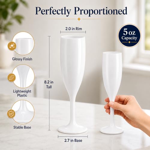 SAIAOKJ White Plastic Champagne Flutes 6 Oz - 10 Pack for Parties & Events