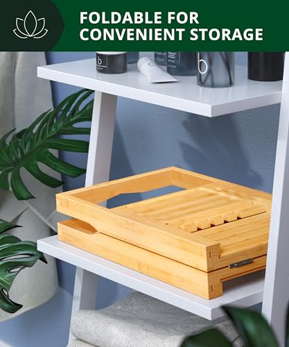 Royal Craft Wood Natural Bamboo Expandable Bathtub Caddy Tray - Foldable Bath Shelf for Tub, Water-Resistant Bathroom Accessory