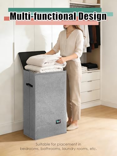 Large 100L Laundry Hamper with Lid, Collapsible Clothes Basket with Liner