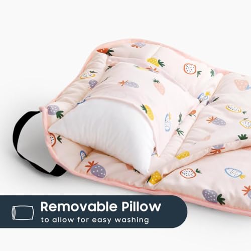 Strawberry Toddler Nap Mat with Attached Pillow and Blanket 52x22