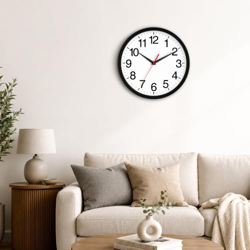 10-Inch Silent Wall Clock - Non-Ticking Battery Operated Analog Clock