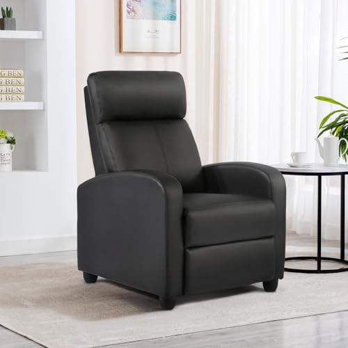Black Faux Leather Recliner Chair with Lumbar Support and Footrest