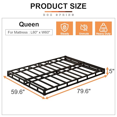 5 Inch Low Profile Queen Box Spring Heavy Duty Metal Mattress Foundation