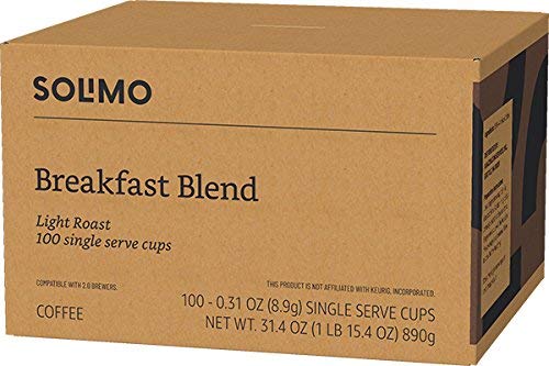 Solimo Light Roast Coffee Pods - Breakfast Blend for Keurig 2.0 | 200 Count (Pack of 2)