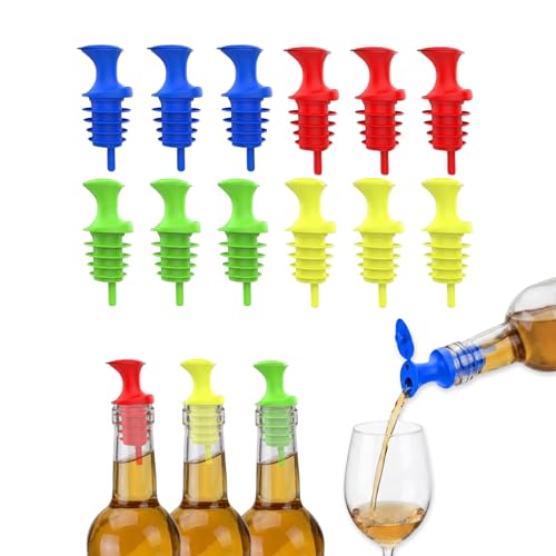 Esatto Assorted Pour and Seal Bottle Pourers with Lids - 12 Pack, Universal & Drip-Free