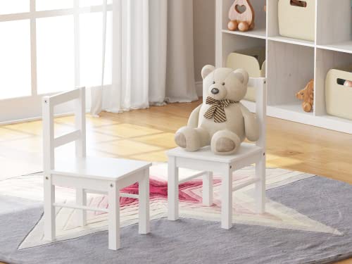 Solid Wood Kids Chairs - Set of 2 White Wooden Toddler Chairs for Playrooms