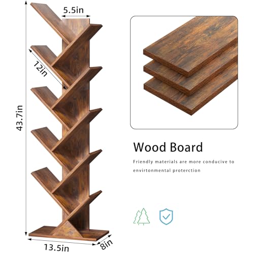 10-Tier Tree Bookshelf, Narrow Tall Wood Bookcase for Small Spaces