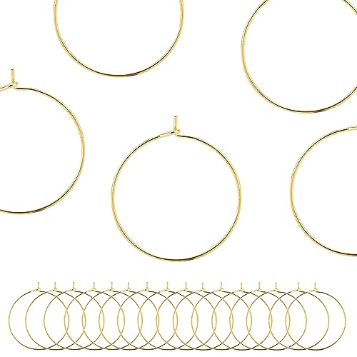 BEADNOVA 120 Pcs Gold Plated Wine Glass Charm Rings 25mm Beading Markers for Parties & Weddings
