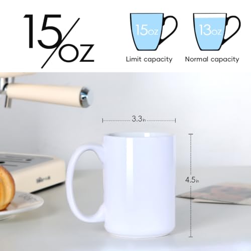 Smilatte White 15 Oz Ceramic Coffee Mug with Large Handle - A-White