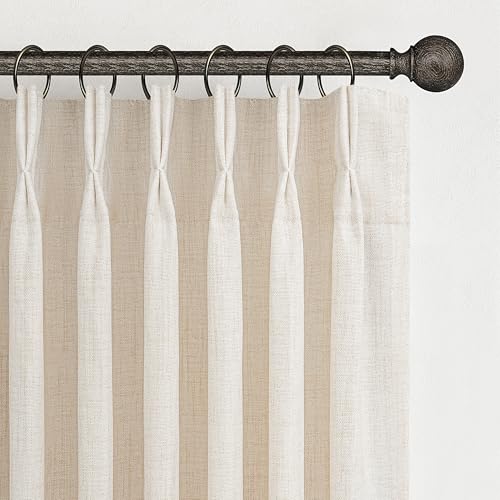 Pinch Pleated Linen Curtains 96 Inches - Light Filtering Drapes (2 Panels)
