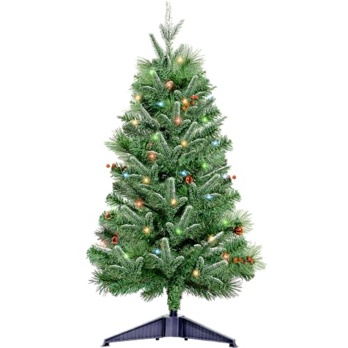 3ft Green Artificial Pre-Lit Christmas Tree with Red Berries & Ornaments - 3ft-Variation