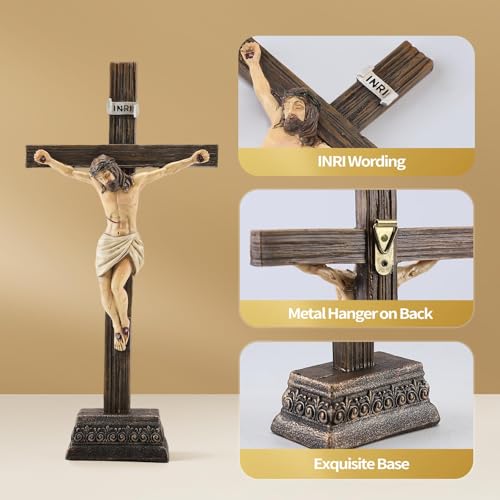 10.8-inch Resin Jesus Crucifix Statue - Standing or Wall Cross Decor