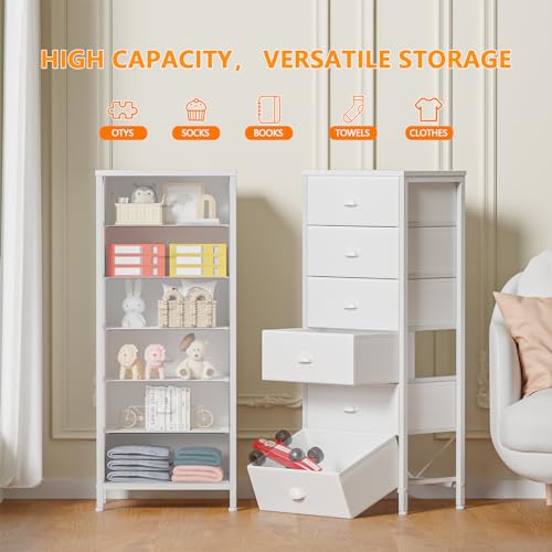 White 6 Drawer Dresser Tall Skinny Storage Tower for Bedroom Closet