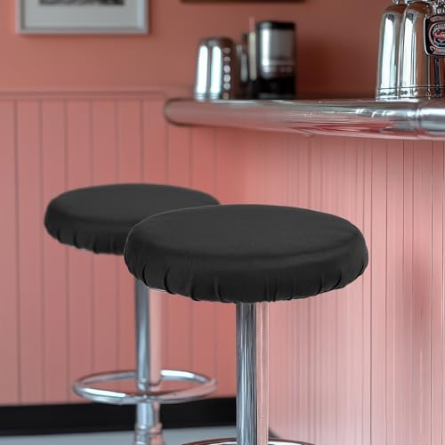 Round Bar Stool Covers - 2 Pcs Black High Elastic Slipcovers for 11-14 in Stools