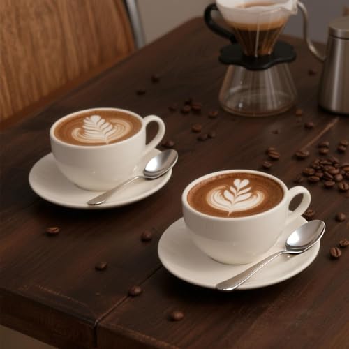 ionEgg White Porcelain Coffee Cup & Saucer Set 220ml for Cappuccino & Latte, Durable & Elegant